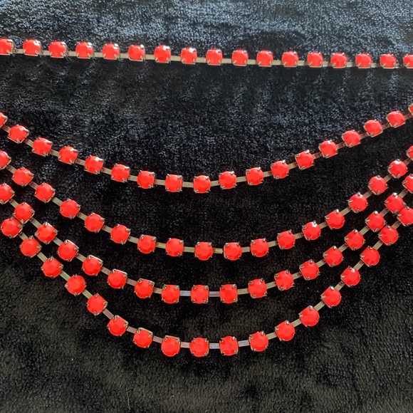 1-Fancy Glass Opal Rhinestones and Black Metal Necklace - Picture 9 of 10